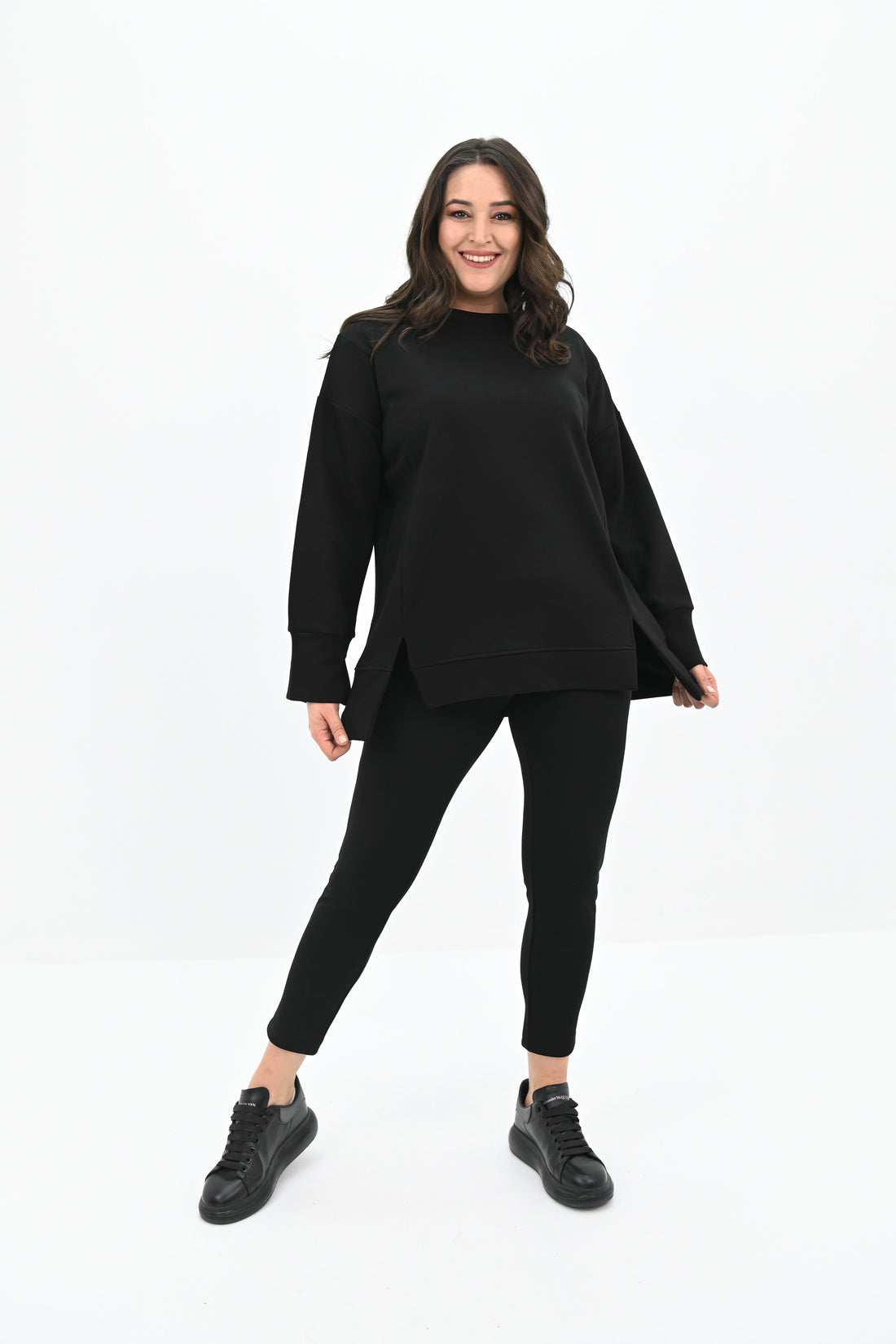 Kadın Büyük Beden Oversize Yırtmaç Detaylı Sweatshirt 1865-25