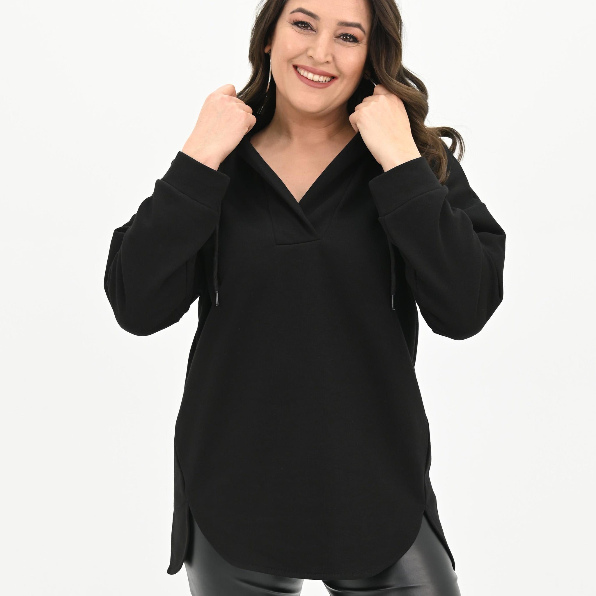 Kadın Büyük Beden Kapüşonlu Oversize Sweatshirt 1895-25