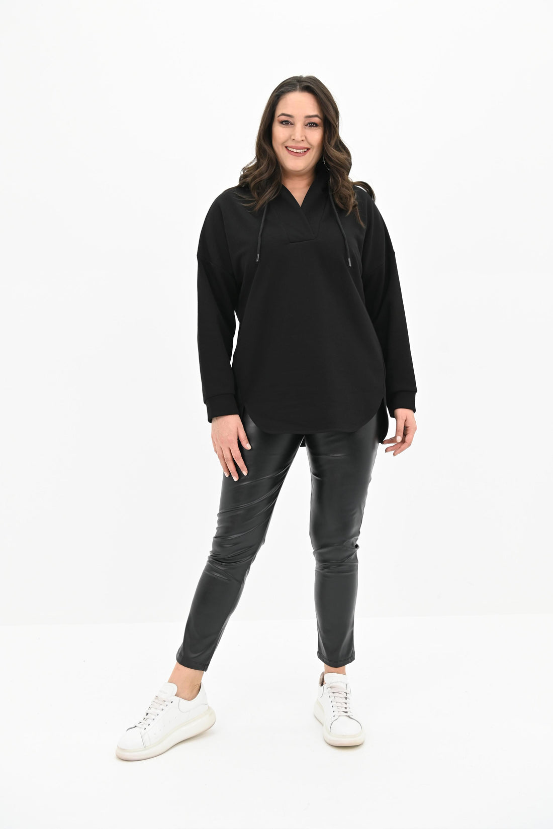 Kadın Büyük Beden Kapüşonlu Oversize Sweatshirt 1895-25