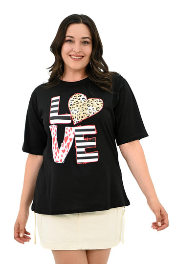 Kadın Büyük Beden Love Baskılı T-Shirt 1577-23