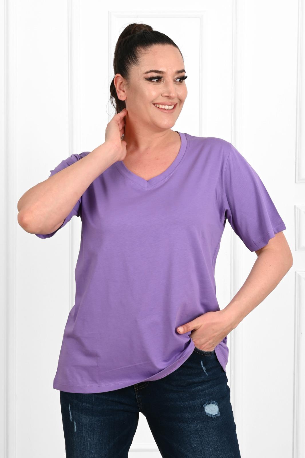 Kadın V Yaka Basic Büyük Beden T-Shirt 1297-22