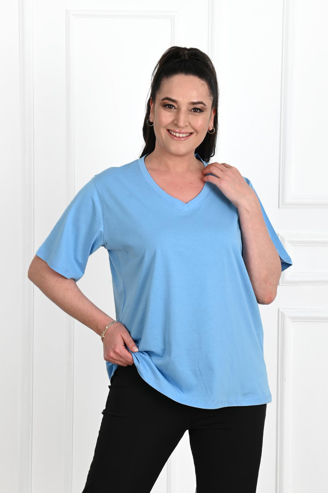 Kadın V Yaka Basic Büyük Beden T-Shirt 1297-22